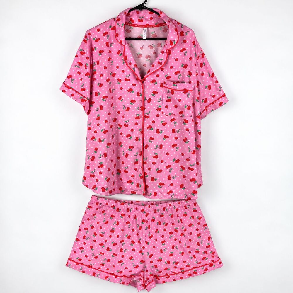 Joyspun 2 Pc Pajama Set Women's 3X 22W-24W Pink Polka Dot Cherries Soft Cozy